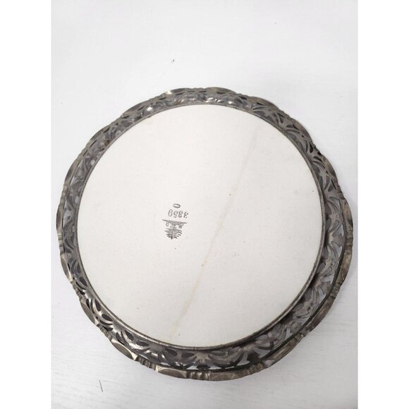 Antique Max Dannhorn Fine Porcelain Serving Tray Metal Ornate Frame Iris Design - Picture 4 of 6